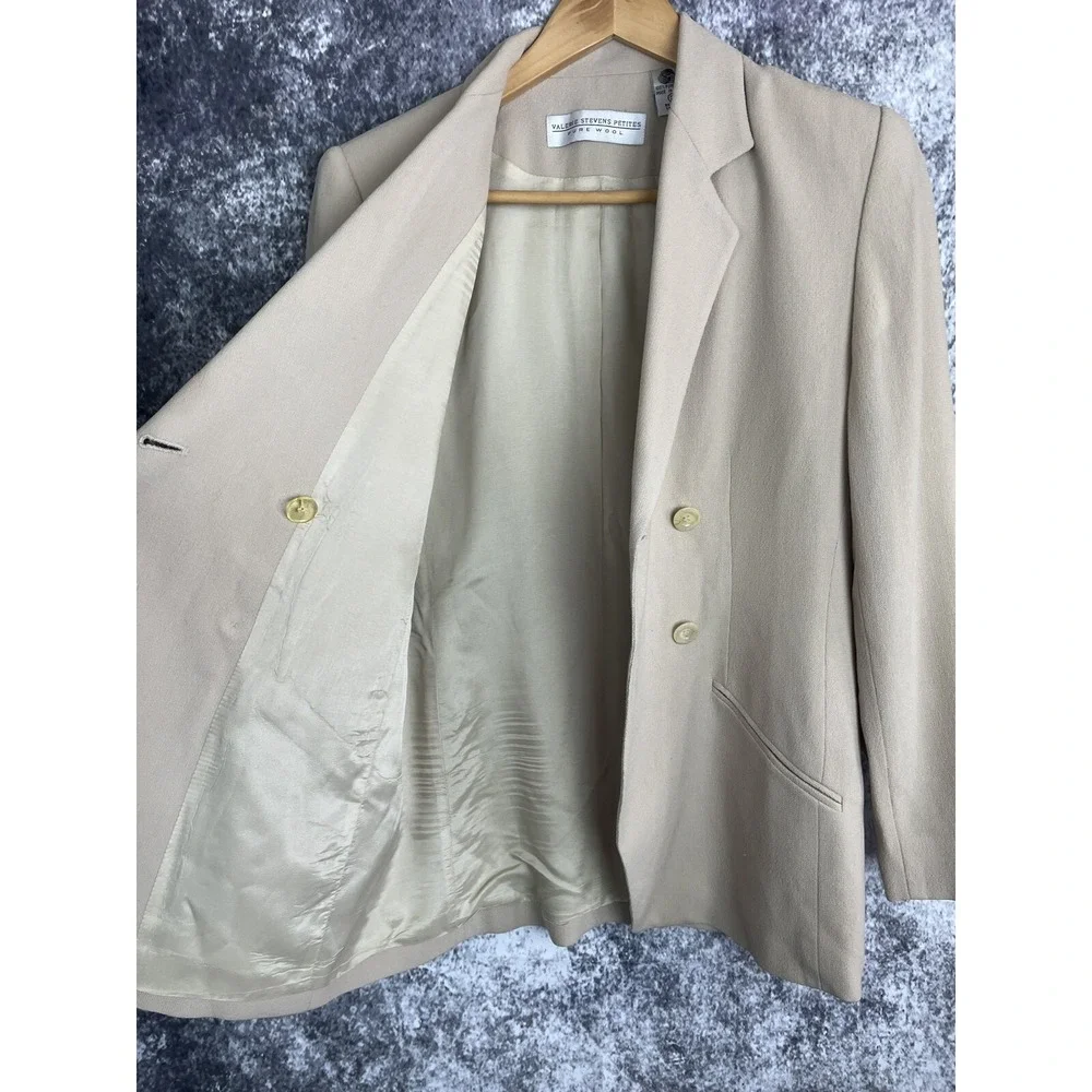 Valerie Stevens Jacket Womens 2 P Wool‎ Beige Blazer Office Work Weekend preppy